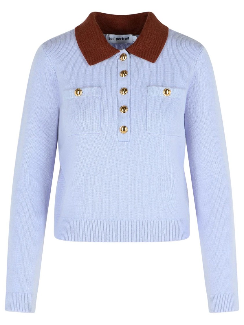 Self-portrait Sweater With Classic Contrast Collar In Blue