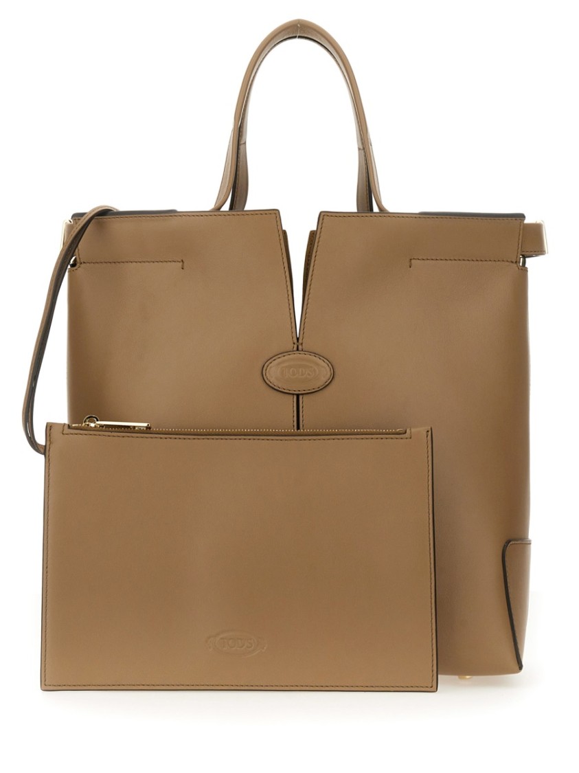 Tod's Structured Brown Calfskin Shoulder Bag In Brown