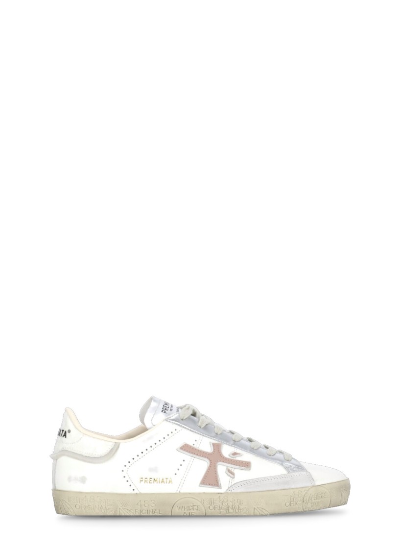Prmt White Leather Sneakers In Red