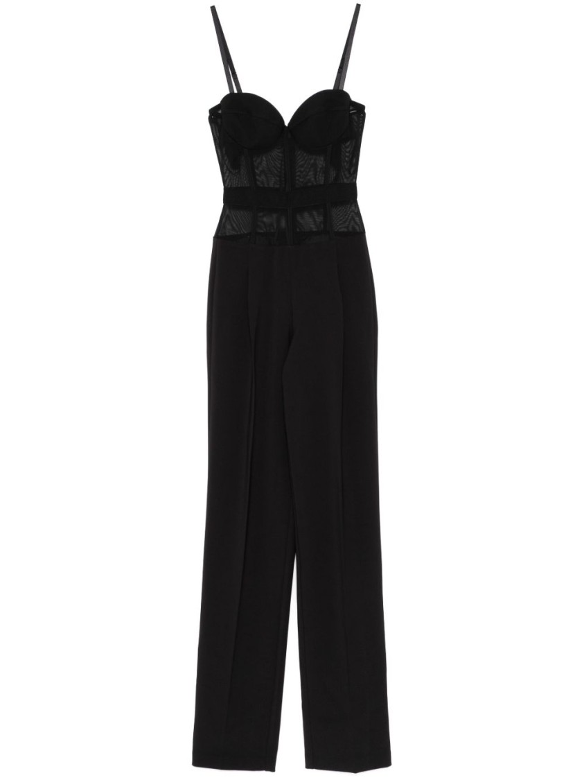 Elisabetta Franchi High-waisted Tailored Pants With Sheer Waistband Detail In Black