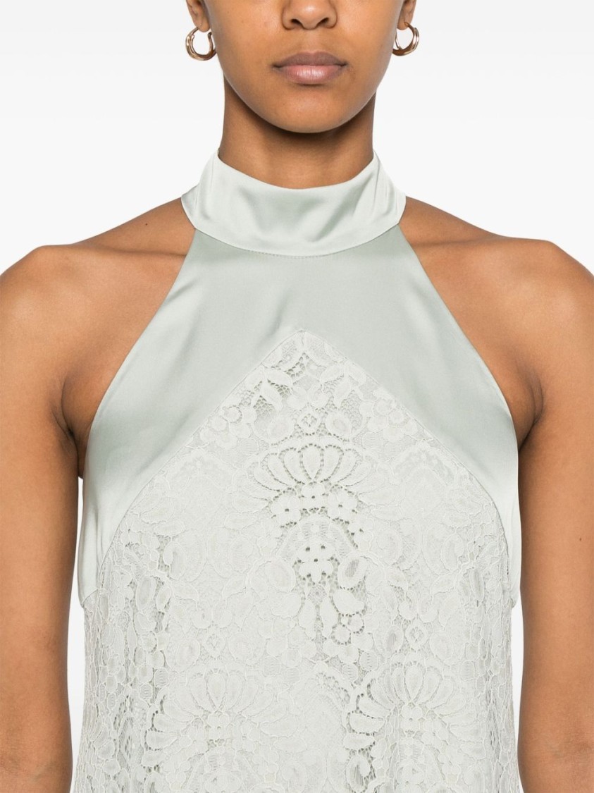 D Exterior Dexterior High Neck Lace Overlay Maxi Dress In Neutral