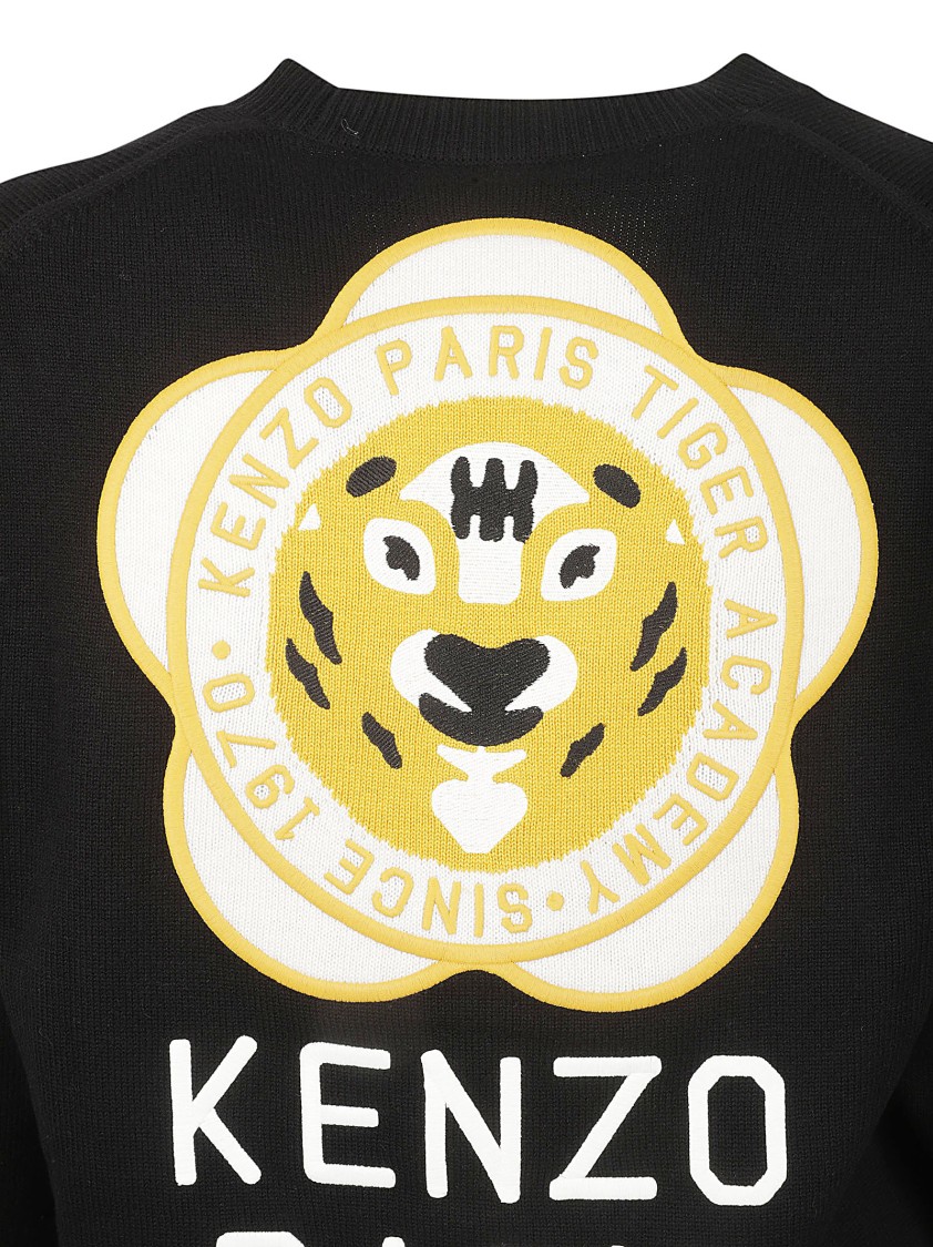 Kenzo Relaxed-fit Black Sweater With Tiger Graphic In Black