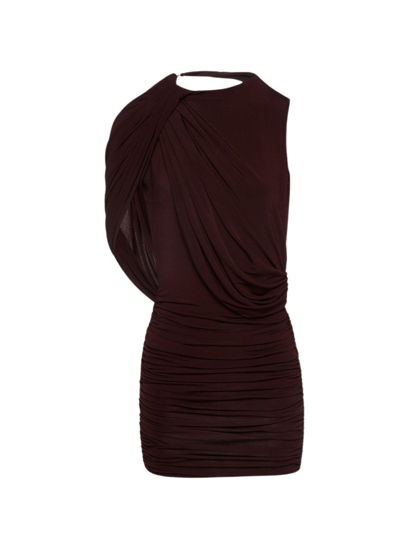 Magda Butrym Asymmetrical Draped Mini Dress Bordeaux In Brown