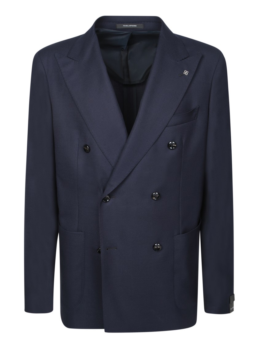 Shop Tagliatore Double-breasted Blue Blazer With Refined Texture In Black