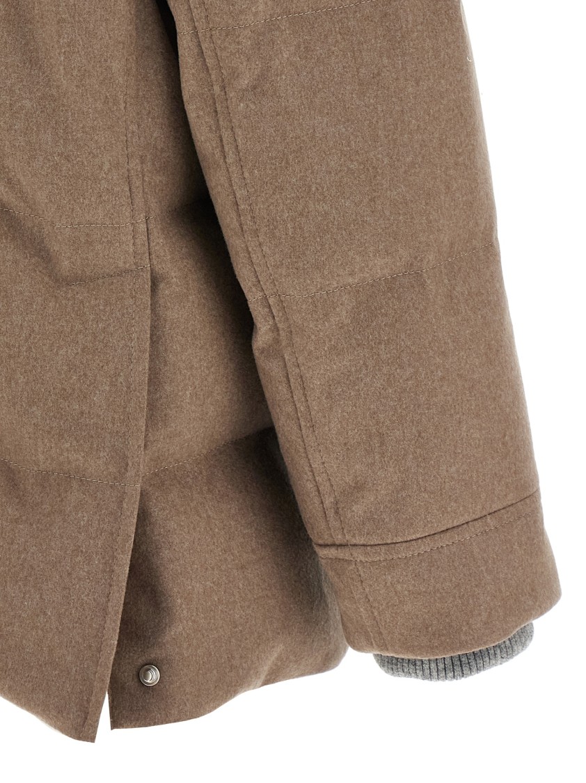 Brunello Cucinelli Flannel Down Jacket Puffer Jackets Beige In Brown