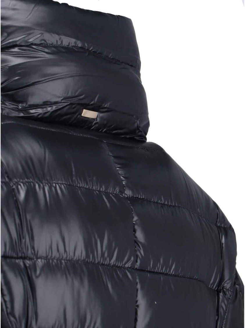 Herno Maxi Puffer Jacket With Belt And High Collar In Black