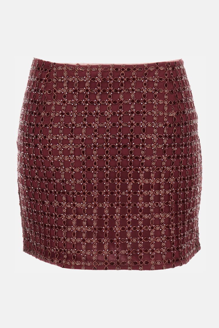 Rotate Birger Christensen Mesh Midi Skirt With Floral Bead Embroidery In Red