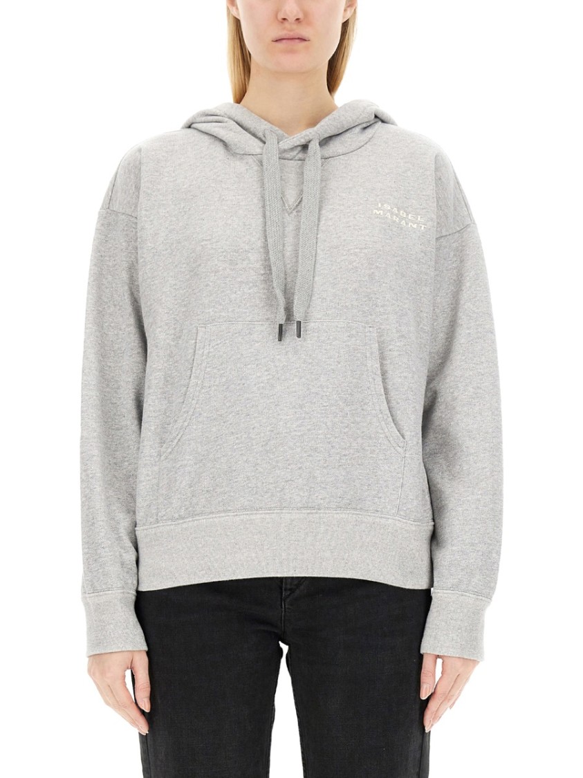 Isabel Marant Sylla Logo Embroidered Drawstring Hoodie In Grey