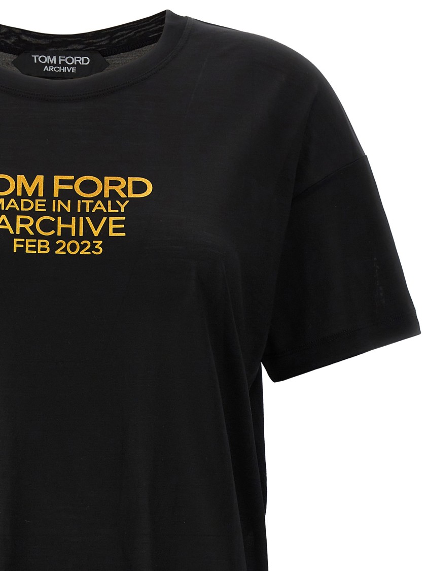 Tom Ford Silk T-shirt With Bold Logo Print In Black