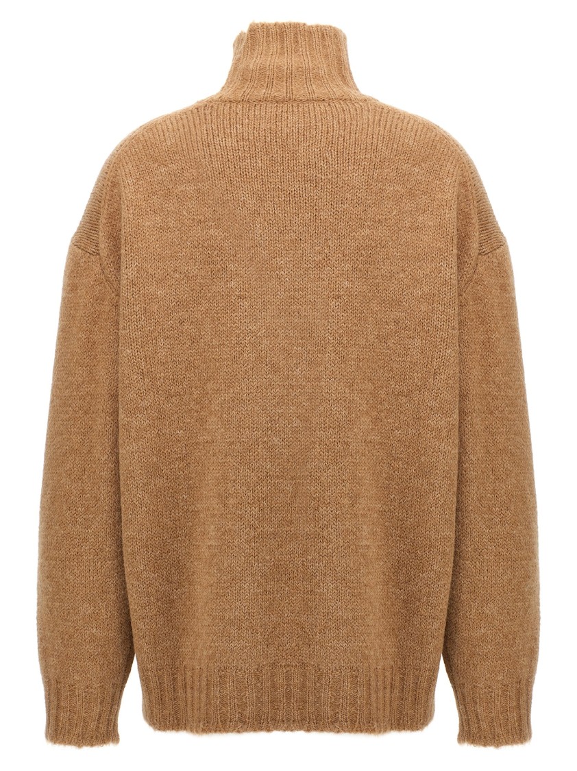 Jil Sander Alpaca Blend Turtleneck Sweater With High Neck And Long Cuffed Sleeves In Brown