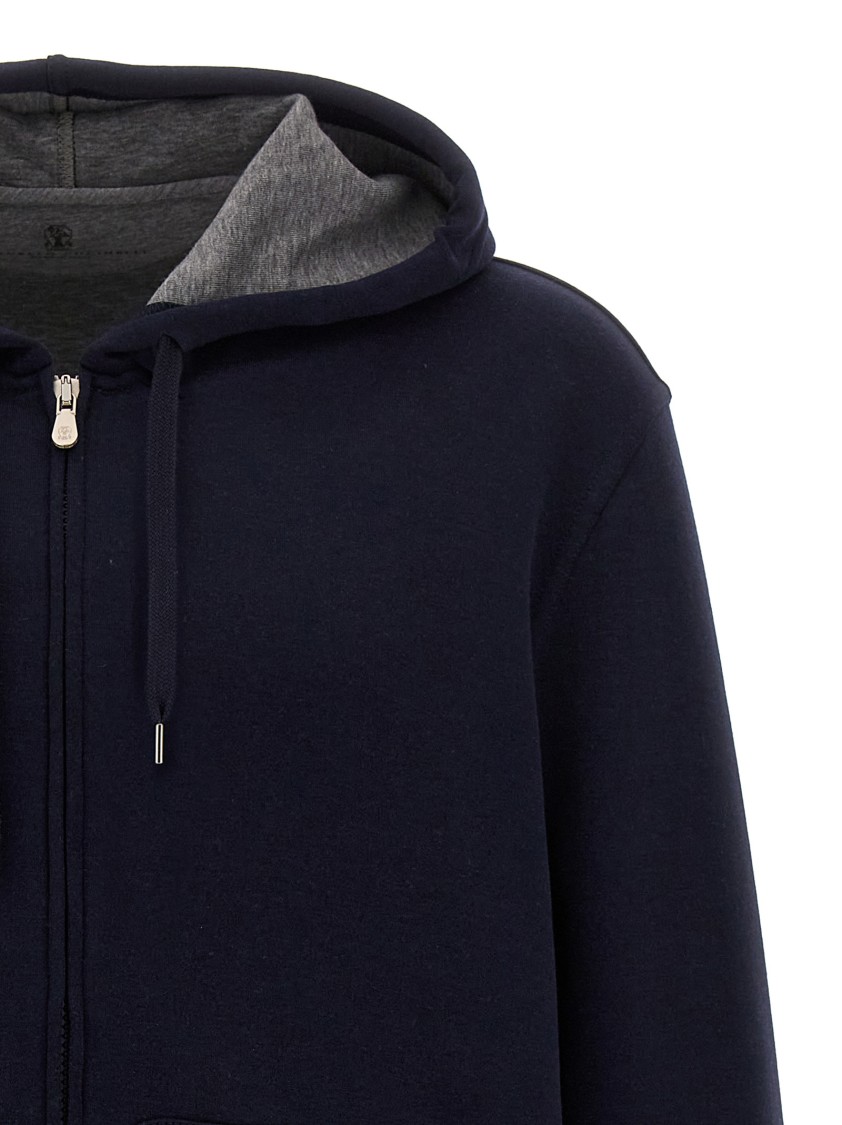 Brunello Cucinelli Zip-up Hoodie With Contrasting Lining And Ribbed Cuffs In Black
