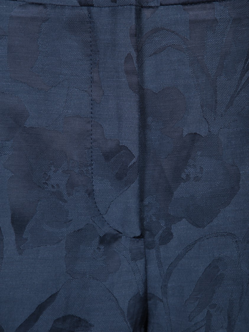 INCOTEX INCOTEX TAILORED BLUE TROUSERS WITH SUBTLE FLORAL PATTERN