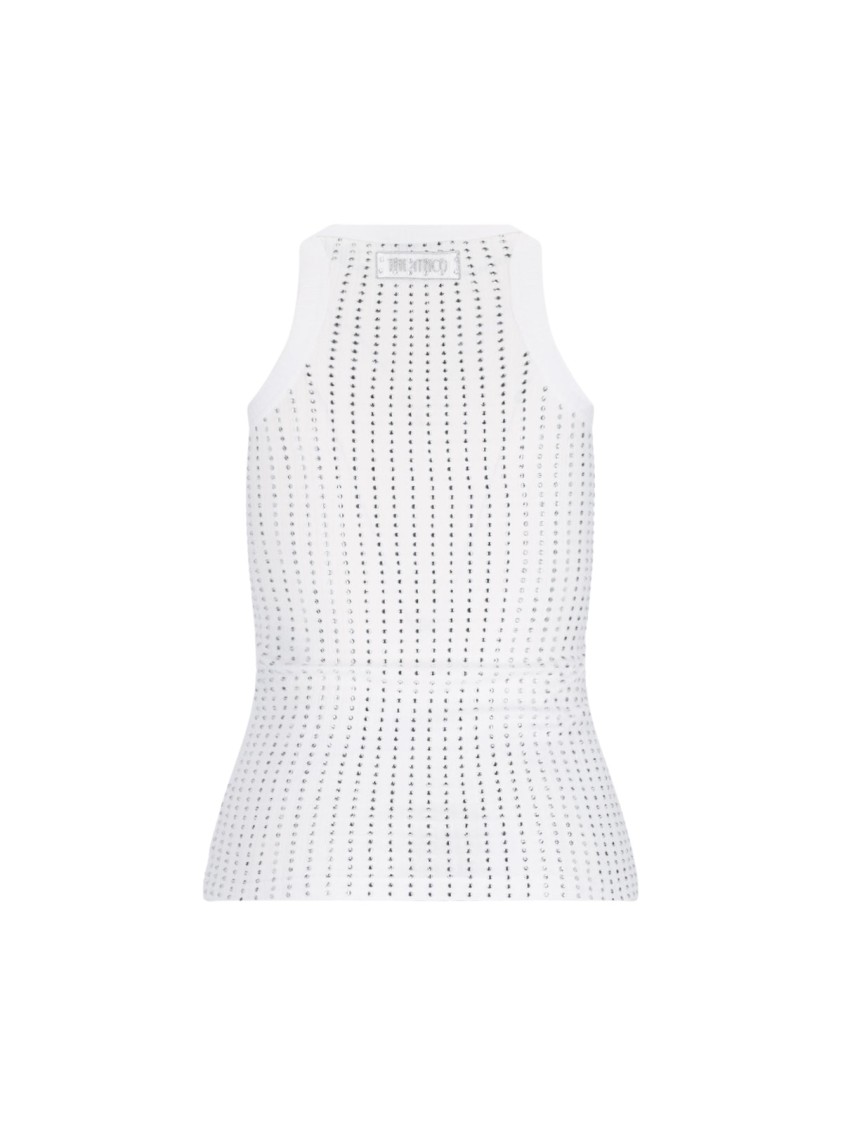Attico Womens White Crystal-embellished Ribbed Cotton Tank Top In White