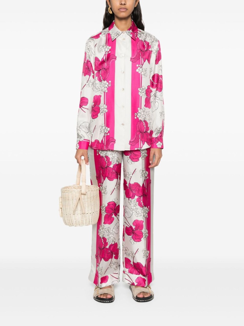 P.a.r.o.s.h Elastic Waistband Floral Print Trousers In Pink