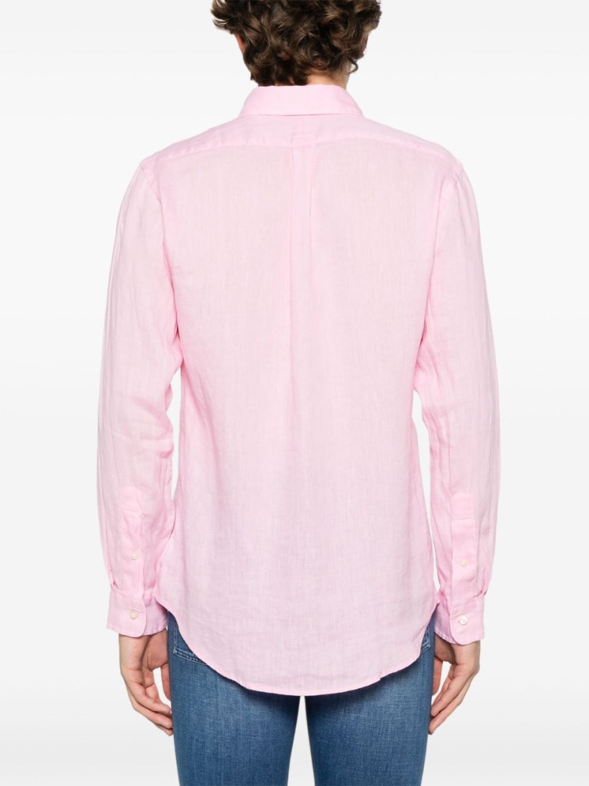 Polo Ralph Lauren Lightweight Linen Long Sleeve Shirt In Pink