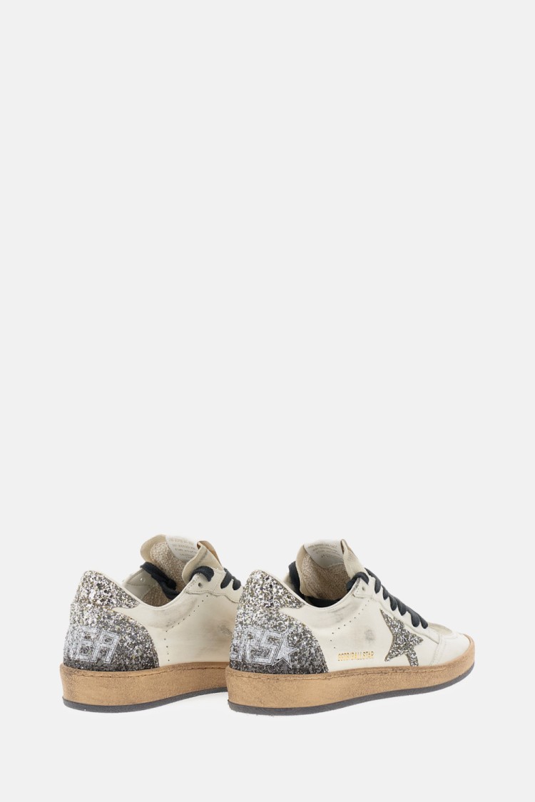 Golden Goose Ballstar White Low Top Sneakers With Glittered Star Patch On The Side And Glittered Heel With Logo L In Neutral