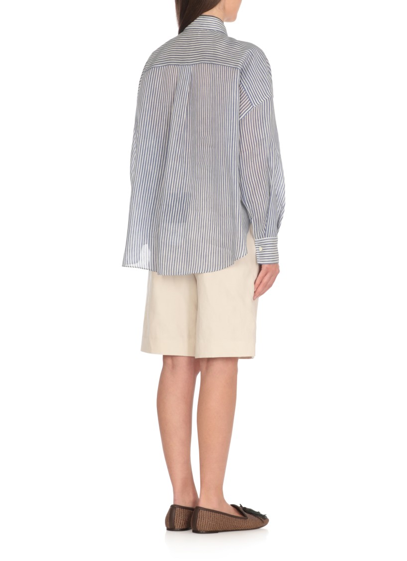 Brunello Cucinelli Blue Linen And Silk Shirt
