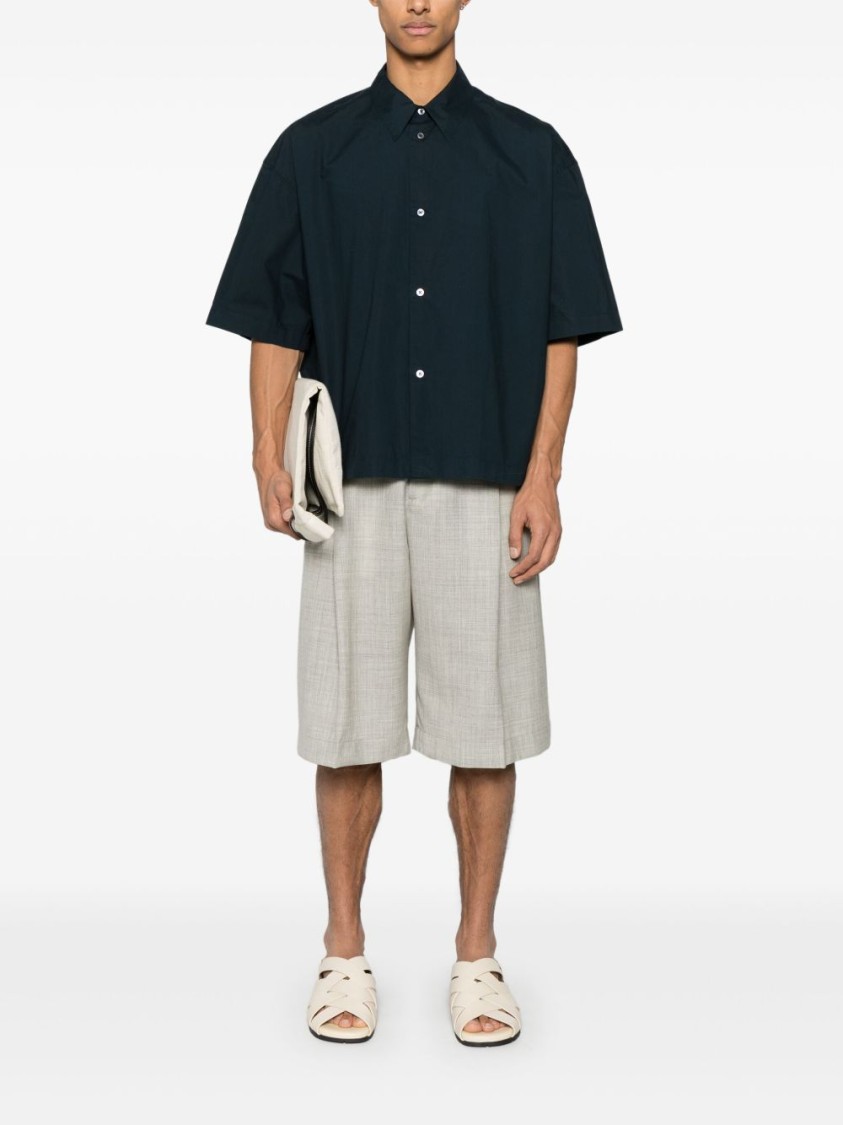 Studio Nicholson Relaxed Fit Navy Blue Short Sleeve Shirt In Black
