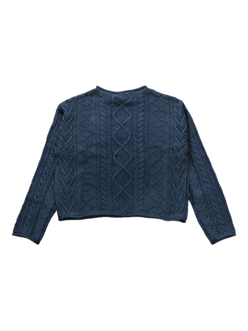Shop Polo Ralph Lauren Navy Blue Cable Knit Sweater With Embroidered Flag Design