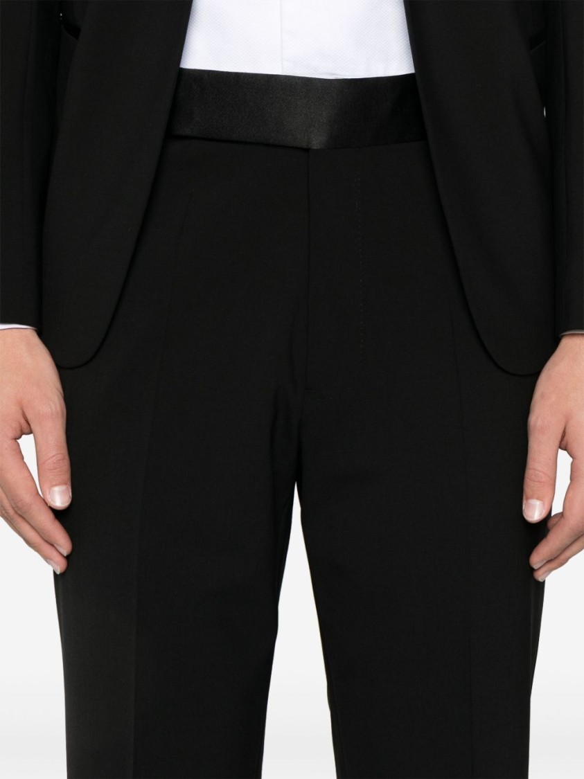 Emporio Armani Tailored Black Virgin Wool Suit With Satin Lapel In Black