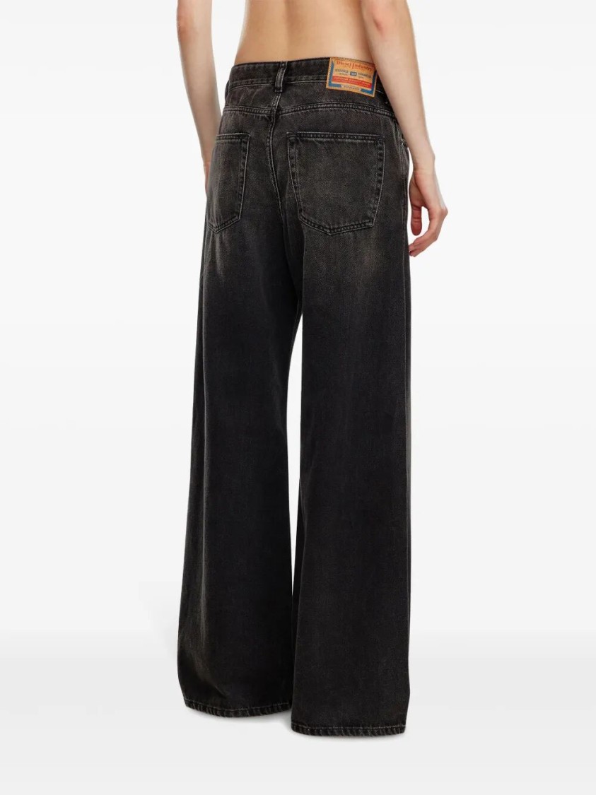 Diesel Wide-leg Black Jeans With Classic Five-pocket Styling In Animal Print