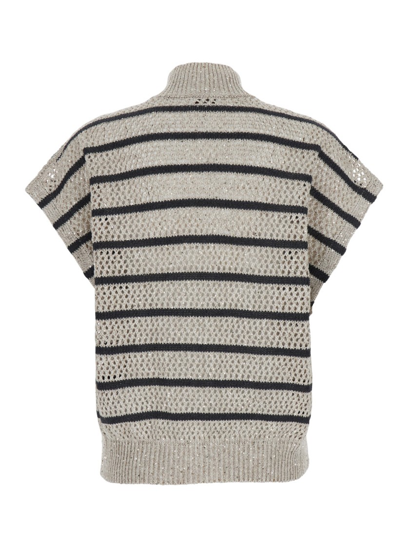 BRUNELLO CUCINELLI BRUNELLO CUCINELLI RELAXED FIT TOP WITH HIGH COLLAR AND STRIPED PATTERN