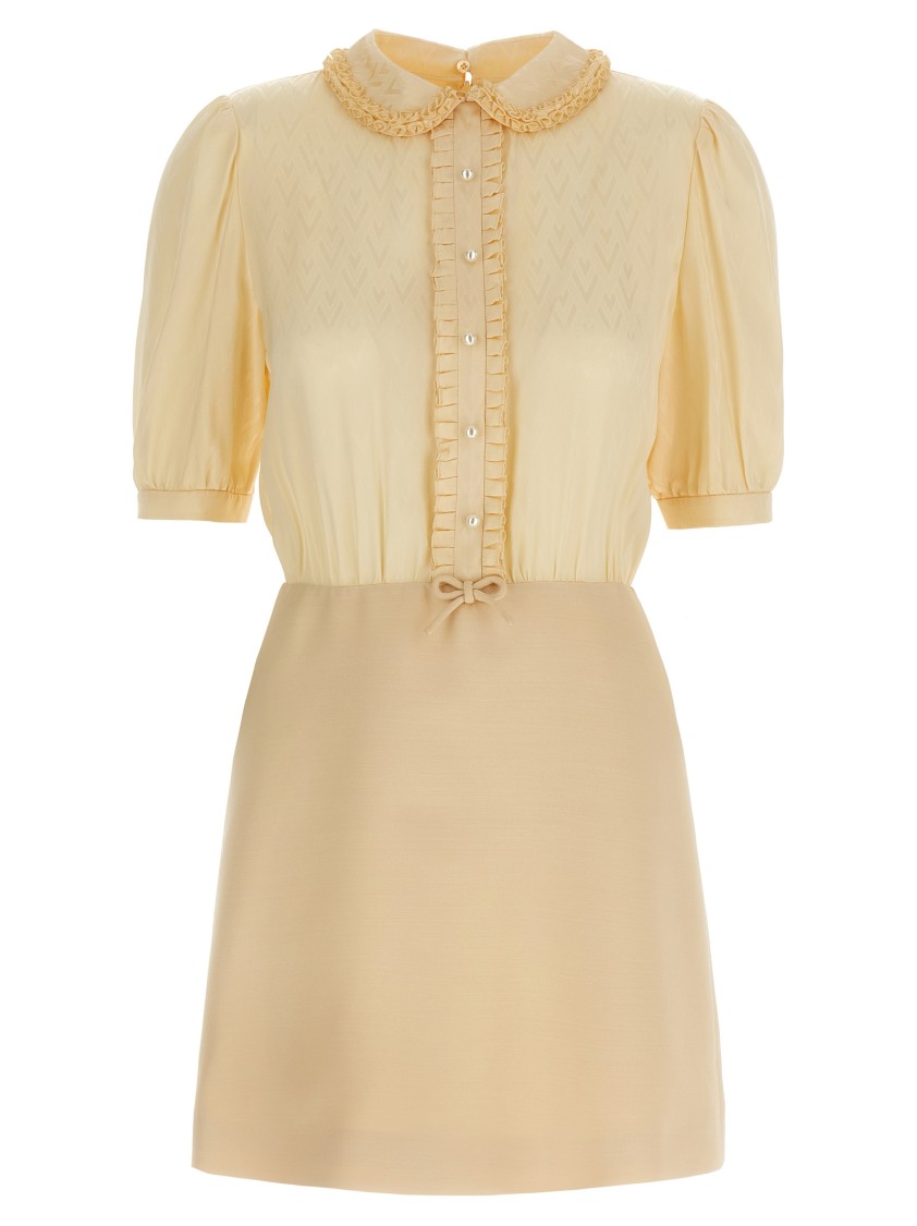 Valentino Garavani Silk Jacquard And Wool Crêpe Midi Dress In Neutral