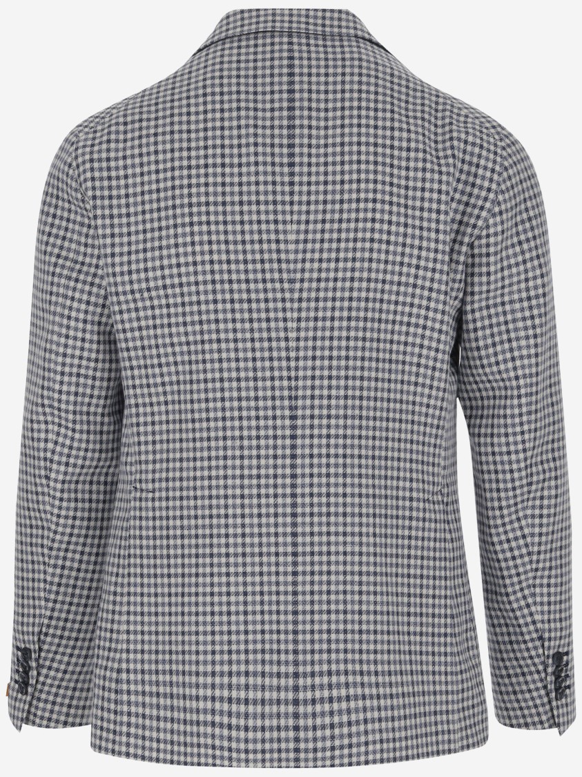 Tagliatore Linen Blend Single-breasted Jacket With Check Pattern In Grey