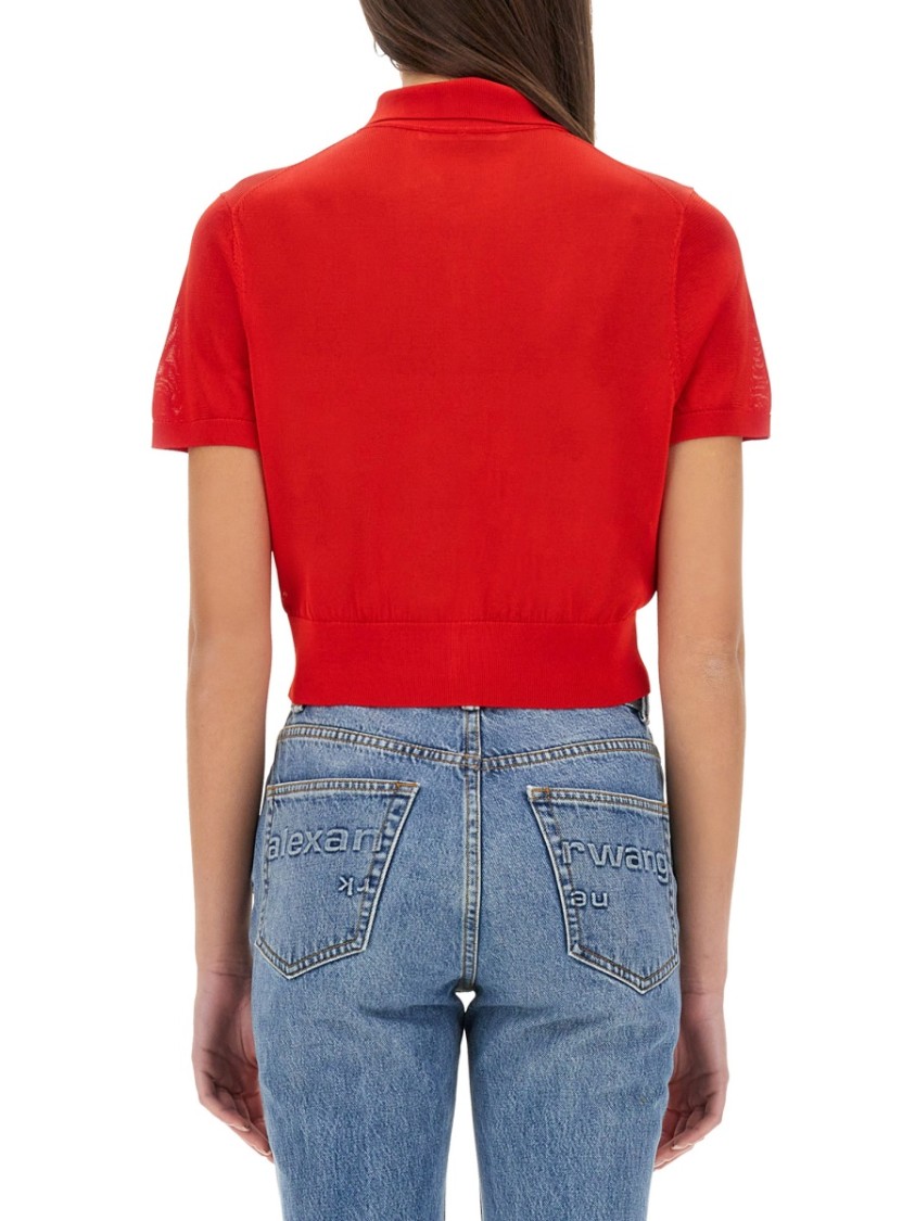 Alexander Wang T Alexanderwang.t Logo-embroidered Cropped Wool Cardigan In Red