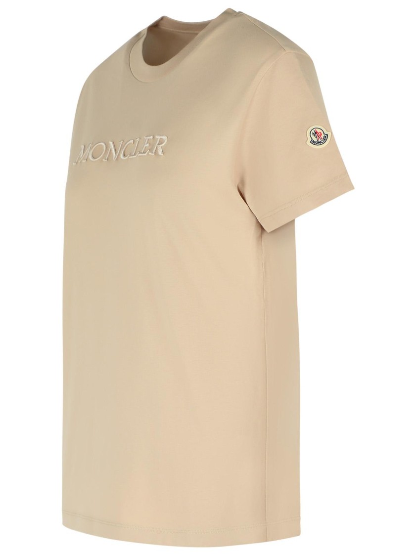 Moncler Ribbed Neutrals Cotton T-Shirt With Embossed Logo Moncler Ribbed Neutrals Cotton T-Shirt With Embossed Logo