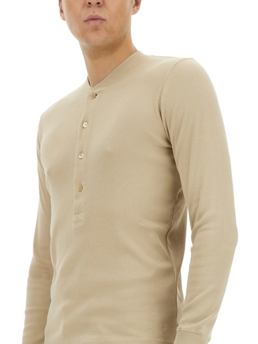 Shop Tom Ford Ribbed "henley" T-shirt In Neutrals