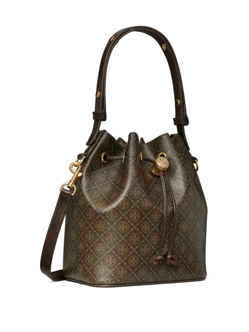 Tory Burch T Monogram Coated Canvas Bucket Bag In Black