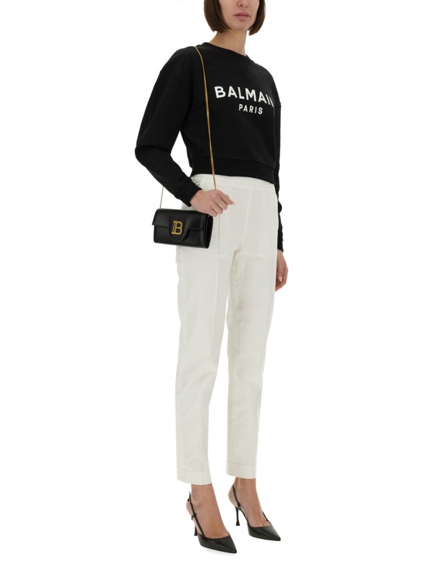 Balmain Women Logo Organic Cotton Cropped Sweatshirt In Black