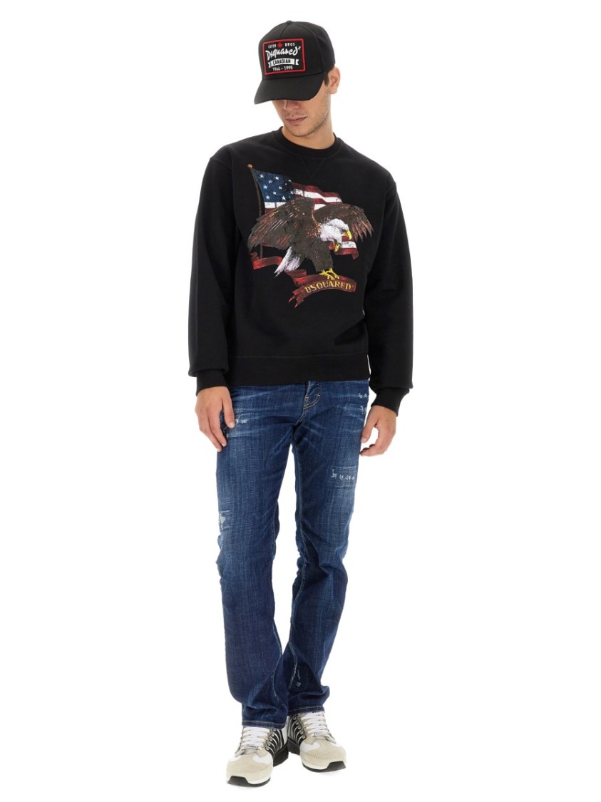 Shop Dsquared2 Cool Fit Sweatshirt With Eagle Graphic Print In Black