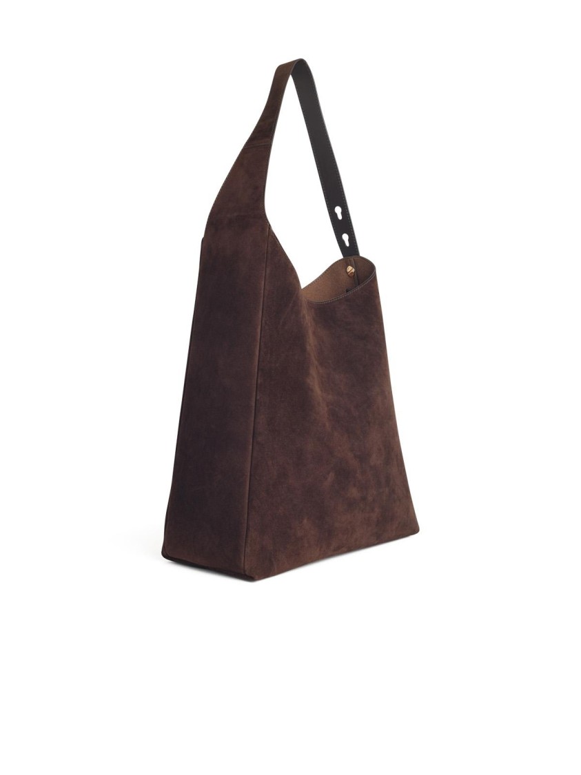 Tory Burch 'hobo Romy' Dark Brown Suede Bag In Black