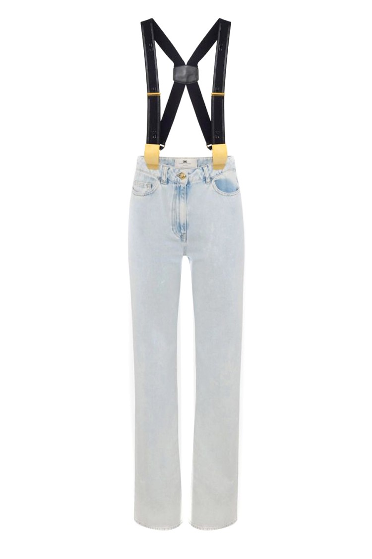 Elisabetta Franchi High-waisted Light Wash Jeans With Suspenders