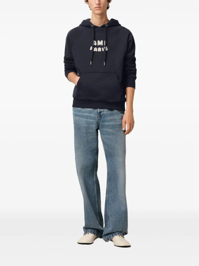 Shop Ami Alexandre Mattiussi Ami Blue Logo-print Hoodie