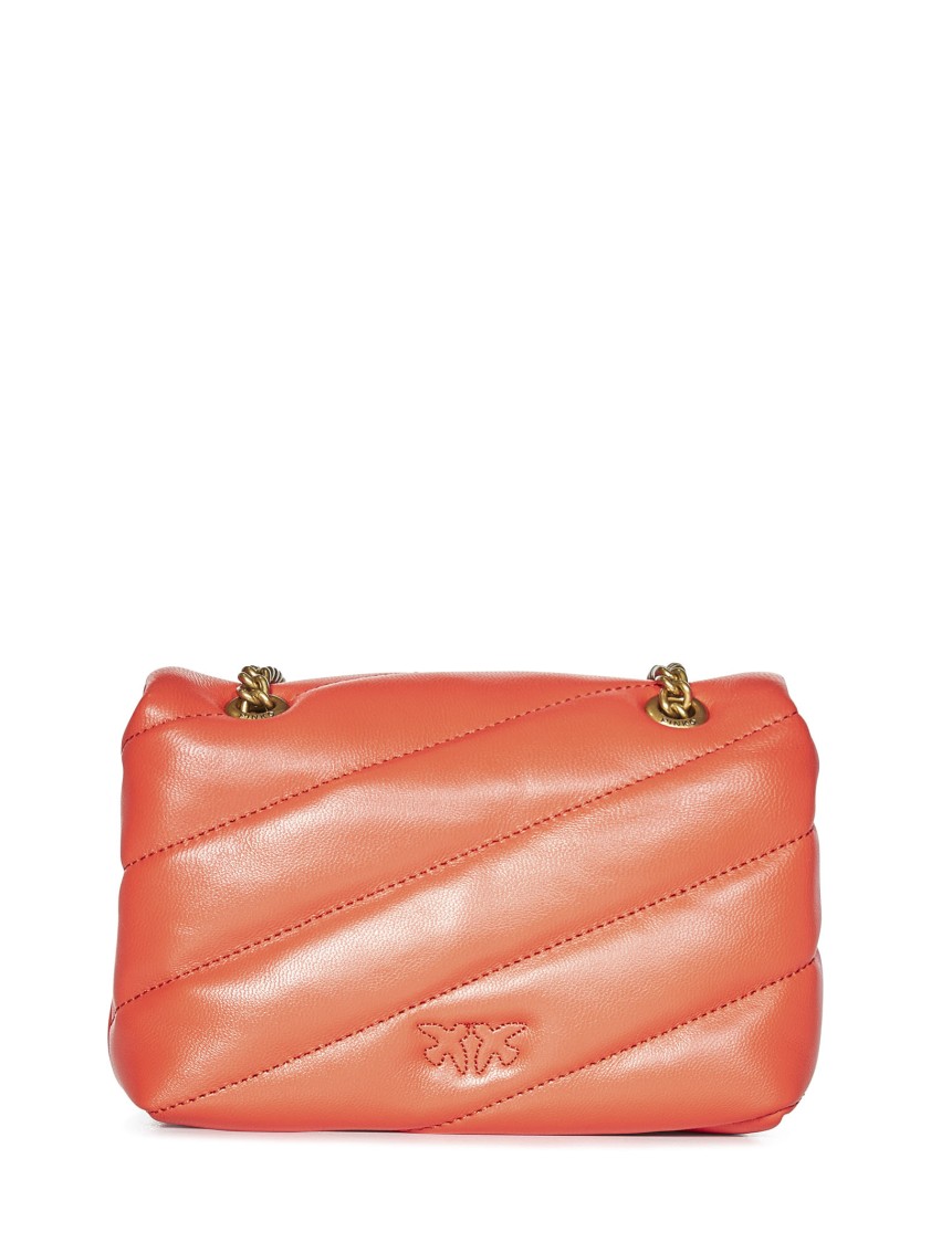 Pinko Quilted Red Shoulder Bag With Gold Emblem In Orange