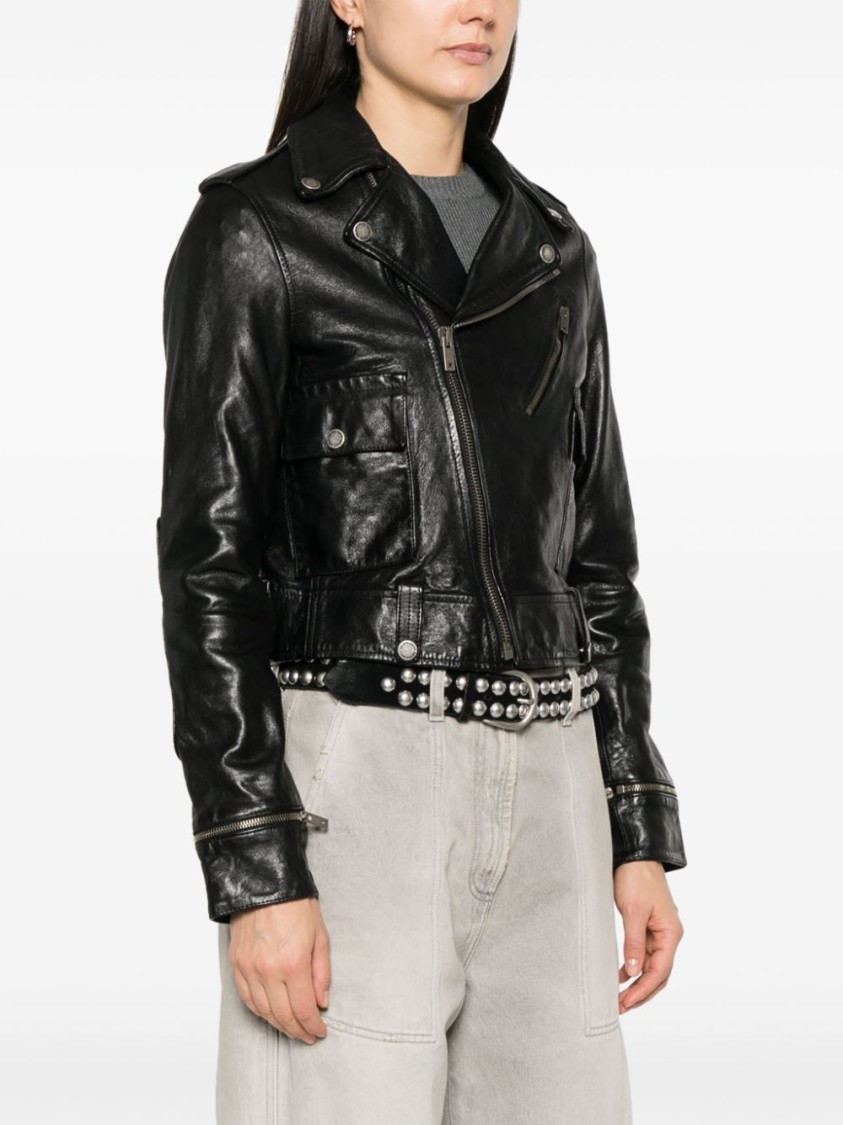 Golden Goose Smooth Leather Motorcycle Jacket In Black