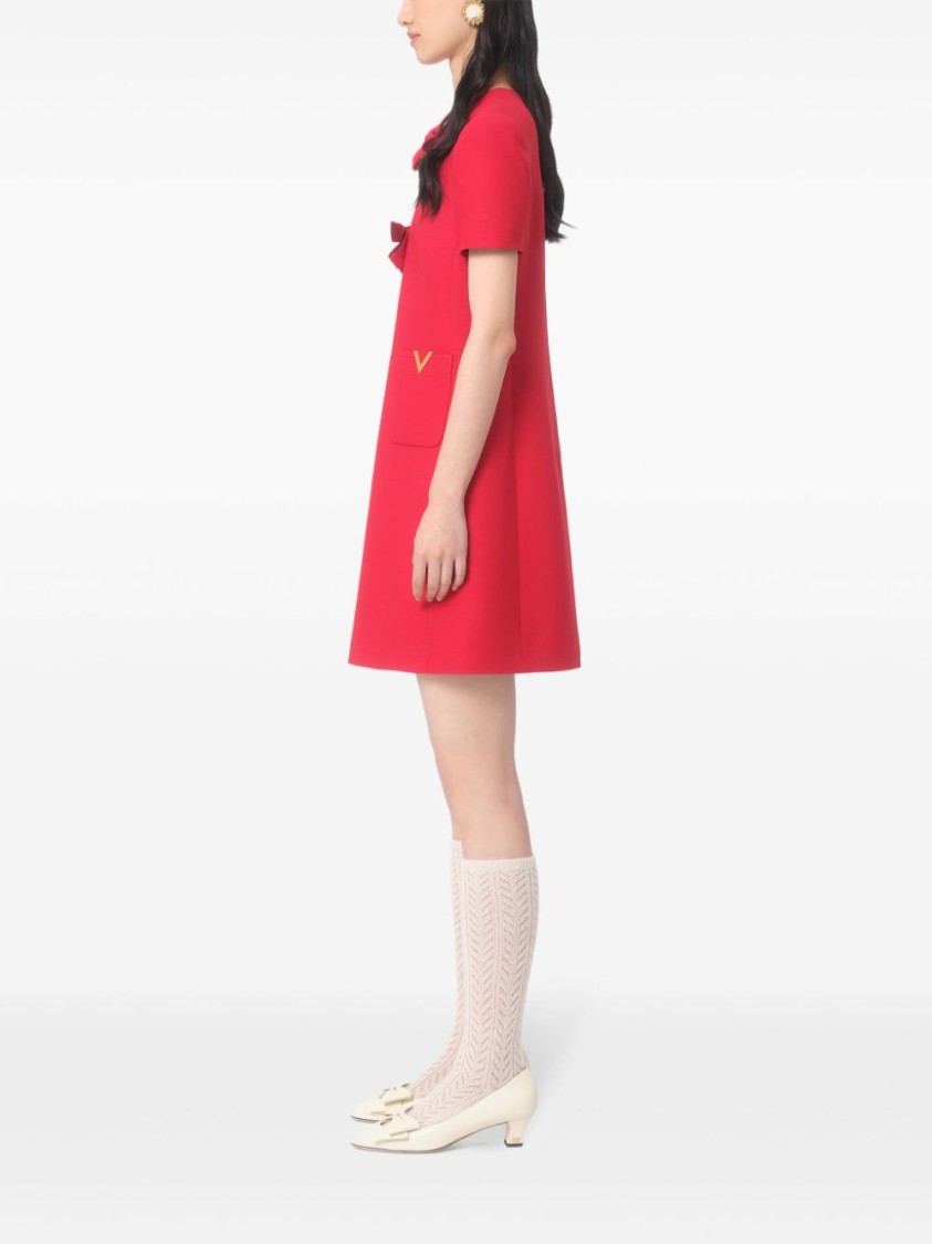 Valentino Fitted Red Dress With Decorative Bows