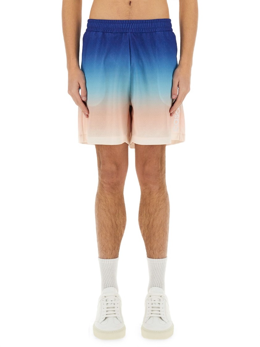 Casablanca Gradient Monogram Shorts With Elasticized Waistband In Blue