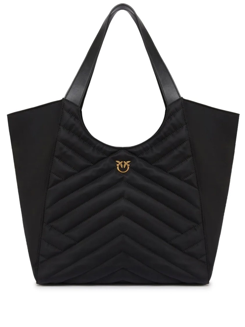 Pinko Quilted Black Nylon Tote Bag In Black