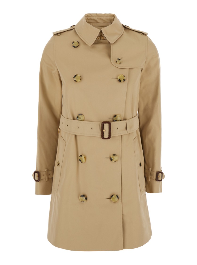 Burberry Belted Double-breasted Trench Coat With Epaulettes And Storm Flap In Brown