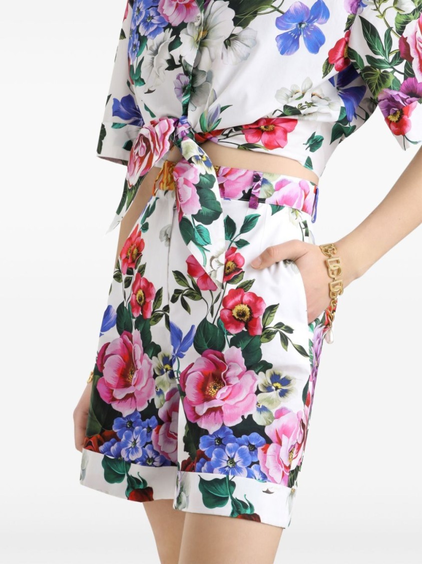 Dolce & Gabbana Floral Print Tailored Shorts With Cuffed Hem