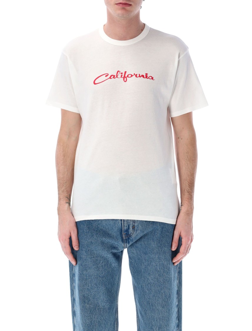 Shop Erl California Print Cotton T-shirt With Ribbed Crewneck In White