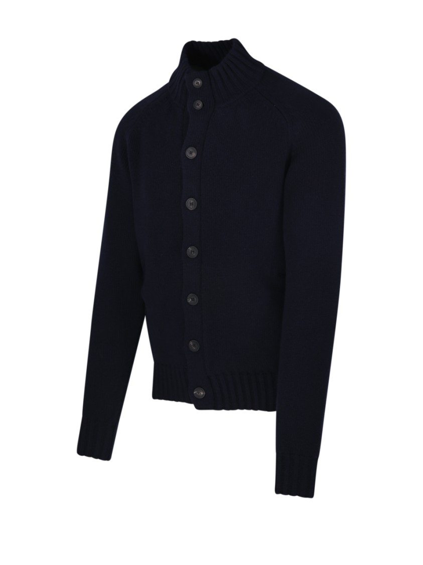 Altea Textured Knit Jacket With High Collar And Button-down Front In Blue