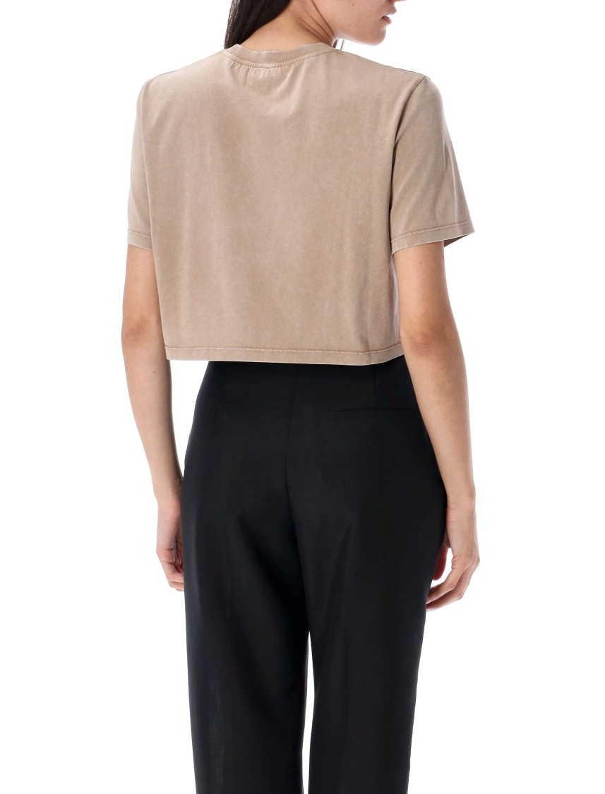 Fendi Cropped T-shirt With Embossed Logo In Brown