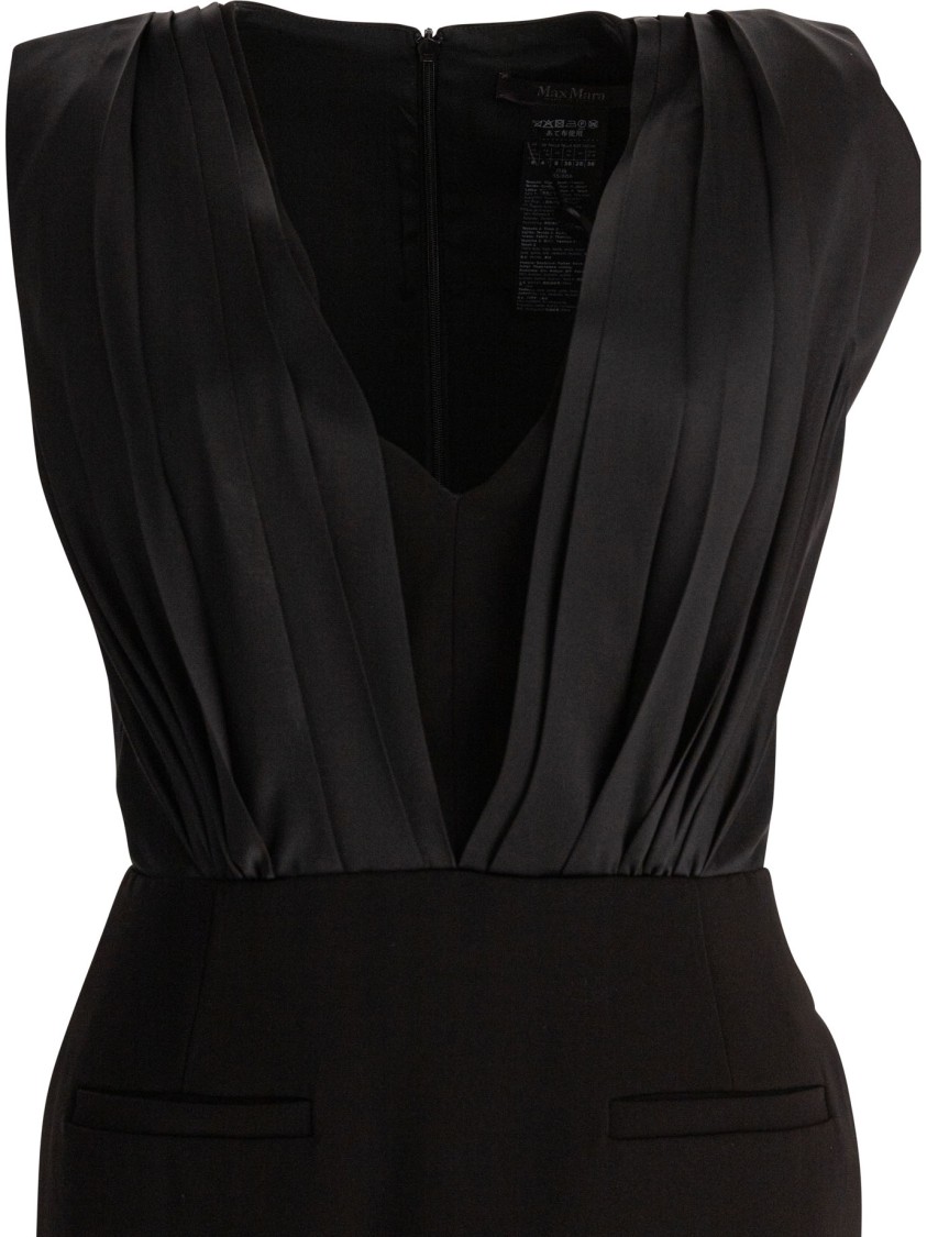 Max Mara Deep V-neck Dress With Pleated Bodice In Black