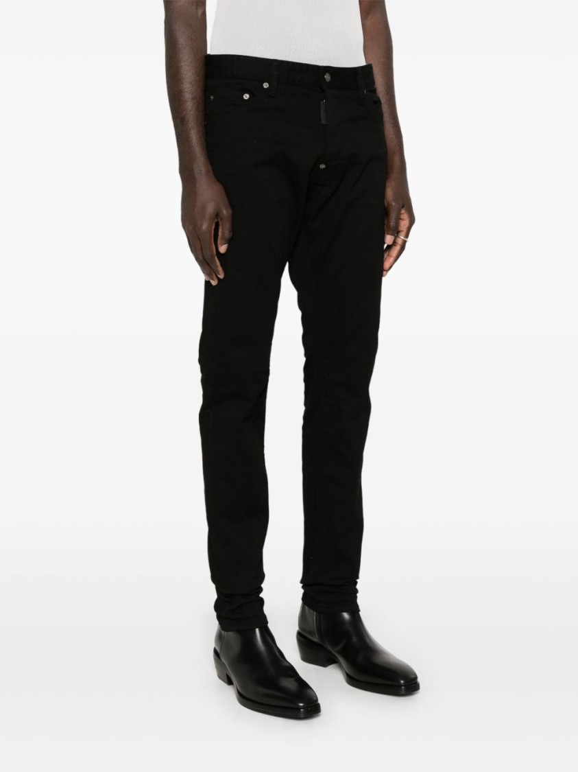 Dsquared2 Stretch Cotton Trouser With White Bull Tag In Black