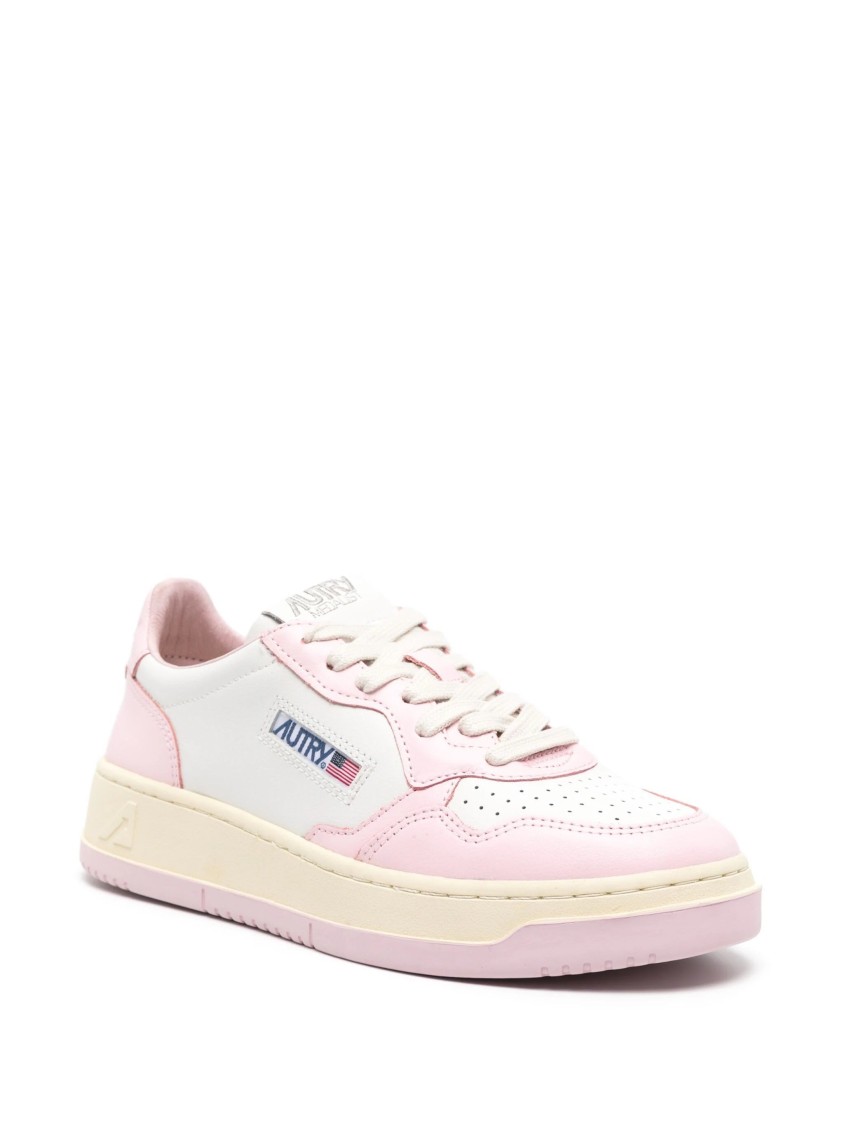 Autry Sneakers Medalist Low In Pelle Bicolore Bianco E Rosa In Pink